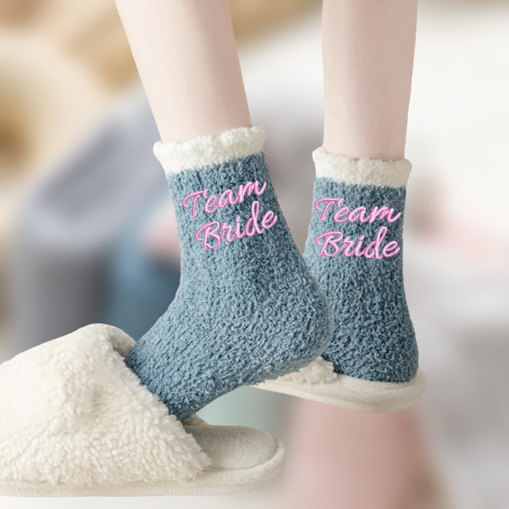 Custom Embroidery Fuzzy Socks with Your Name/Text,Personalized Cozy Fluffy Slipper Plush Sock for Men Women