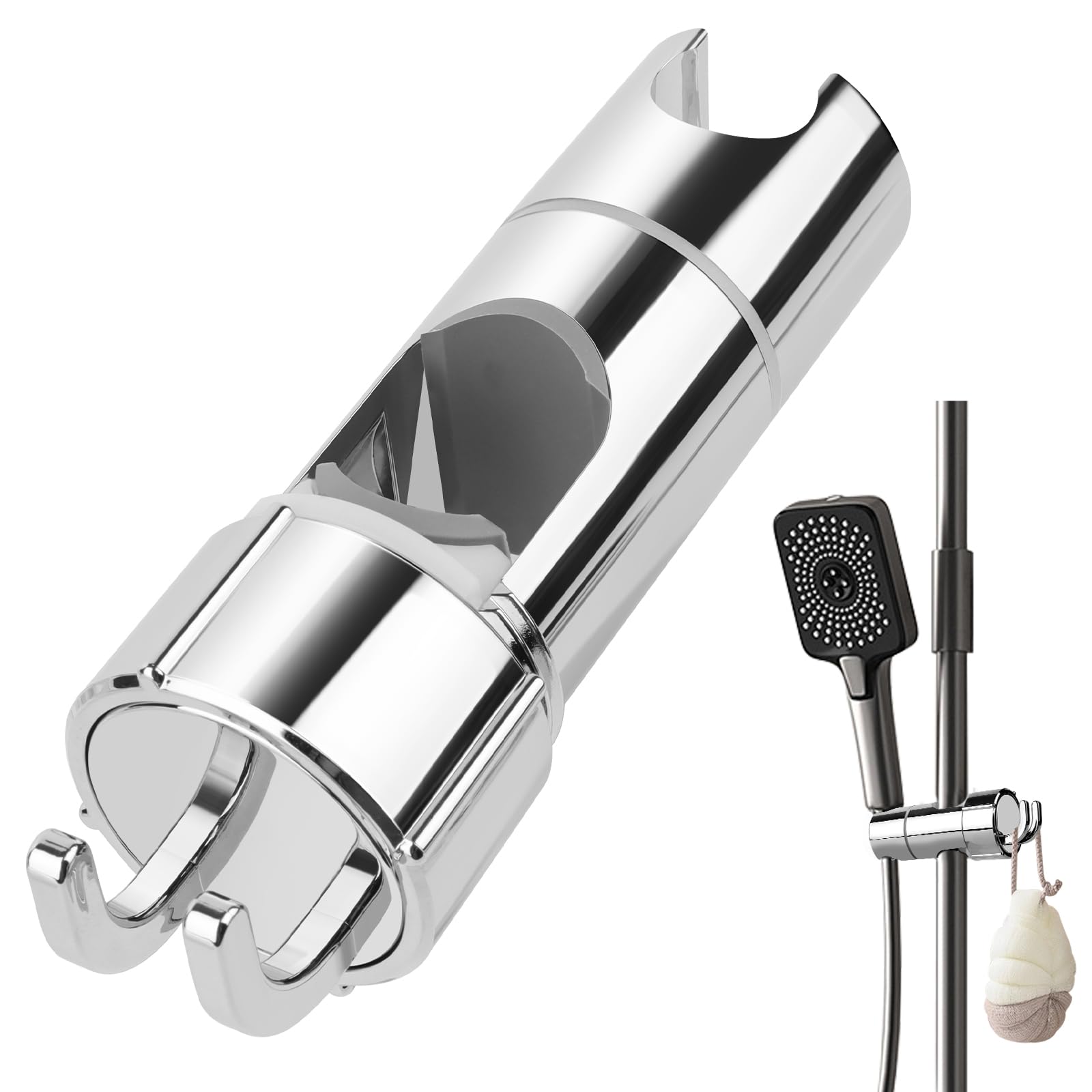 Supporto Saliscendi Per Doccia TNOMSNO - Regolabile 360°, Con 2 Ganci, Per Soffioni 18-25 Mm - Foto 2