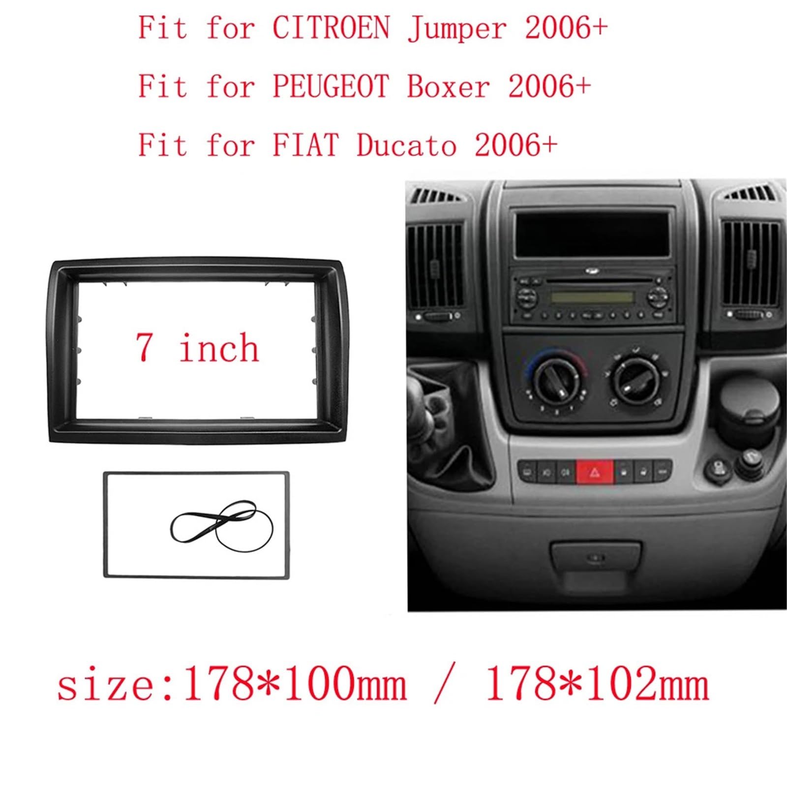 Ramka do radia Podwójna ramka radia samochodowego Din pasująca do PEUGEOT CITROEN Jumper Boxer Pasuje do FIAT Ducato. Zestawy wykończeniowe do montażu na desce rozdzielczej.(178X100mm)