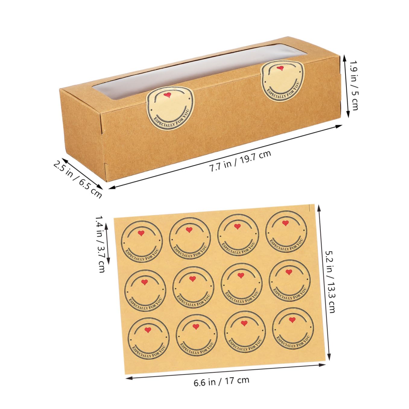 Cajas y Pegatinas de Papel Kraft 50 con Ventana Transparente de Macarons para Macarrones Dulces, Postres y Tienda