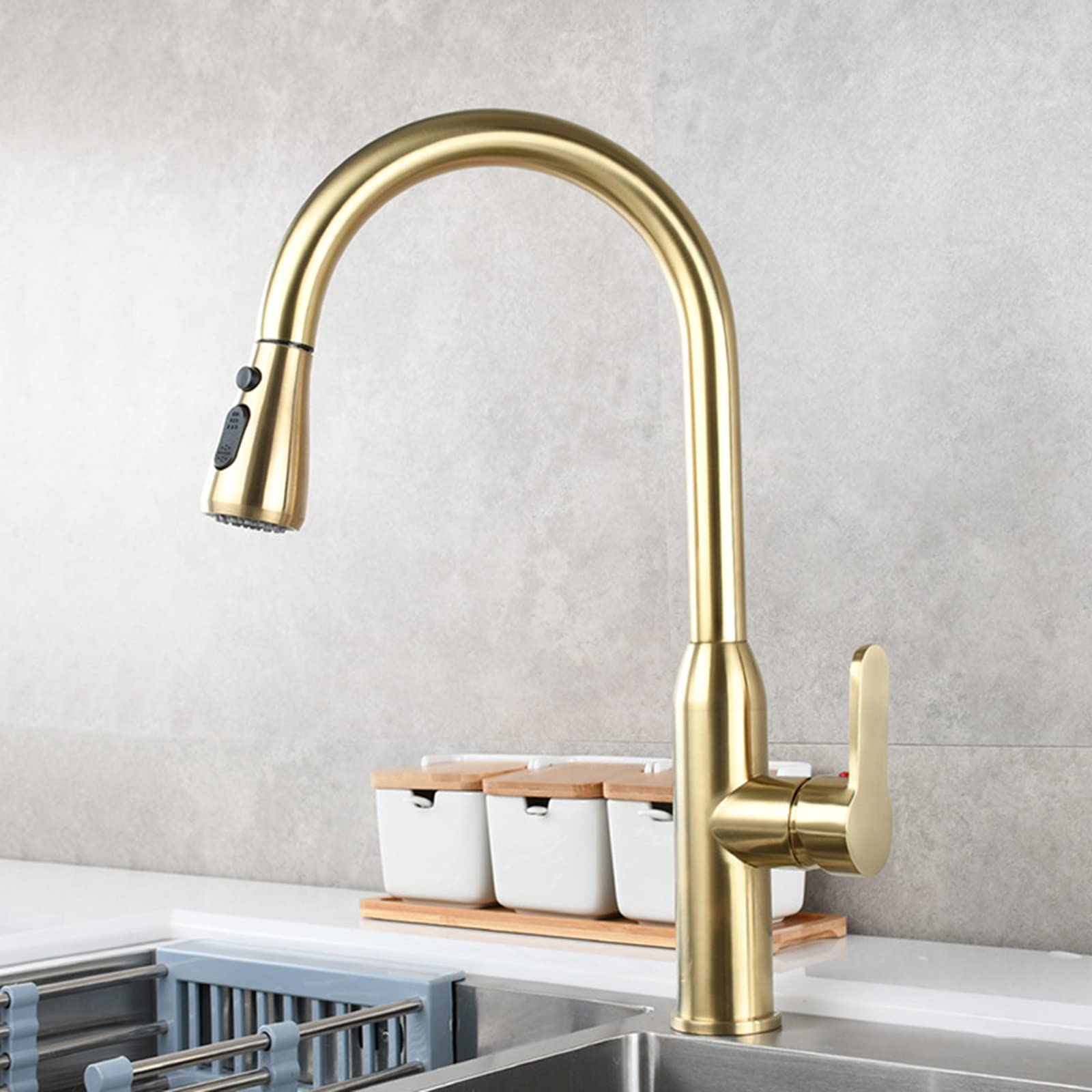Robinet de cuisine avec douchette extractible mitigeur d'évier télescopique monotrou en laiton