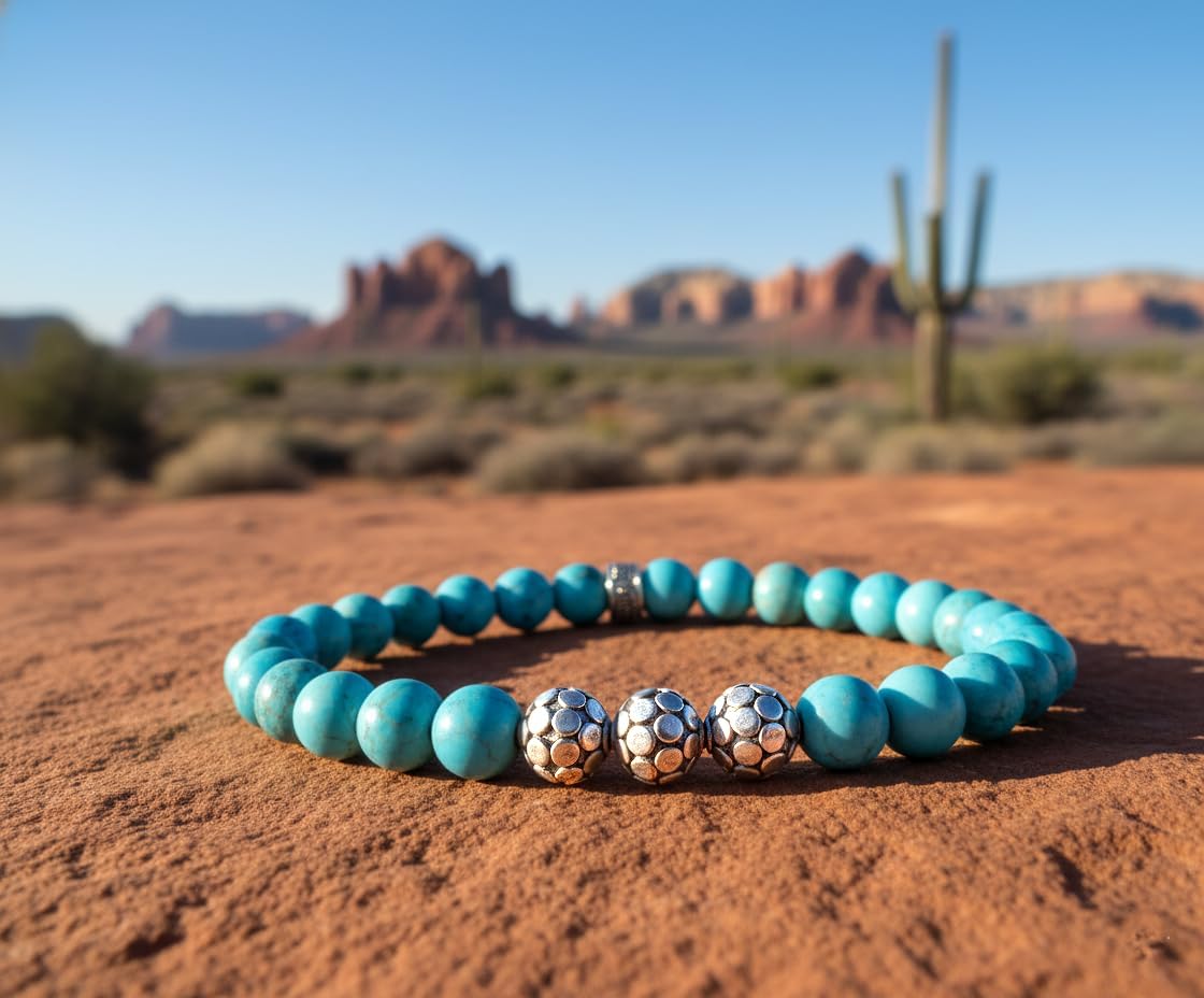 Kartini Studio Men's Bracelet, Turquoise Bracelet, Turquoise and Sterling Silver Bracelet