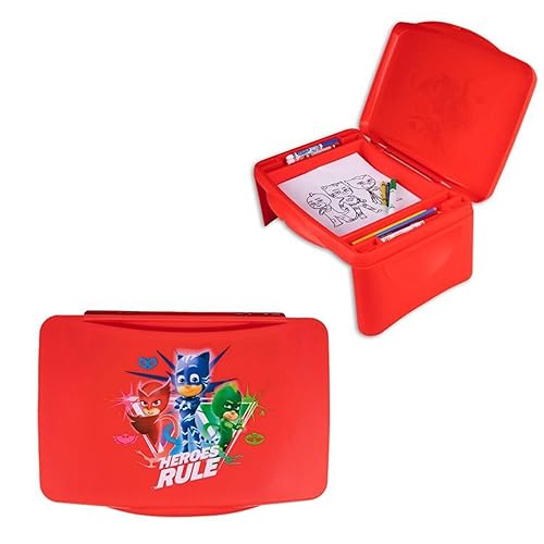 PJ Masks Escritorio de regazo para niños con almacenamiento, tapa plegable y diseño plegable, portátil para viajes o uso en la cama en casa, ideal