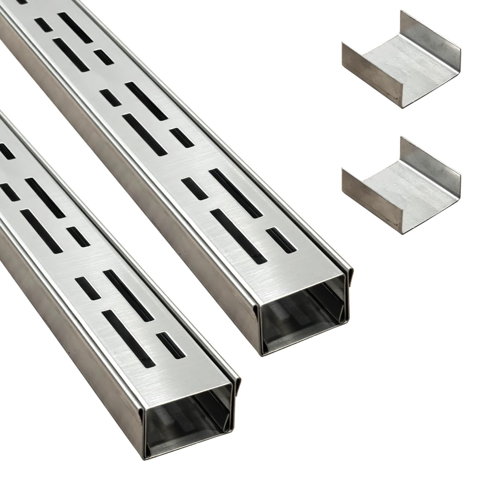 Piccolo Canaletta Scolo Acqua Piovana Acciaio Inox 304, Largo 5 cm, Lungo 2 m - Canalina Lineare per Terrazza, Piscina, Marciapiede - Kit con Griglia di Scolo e Connettore