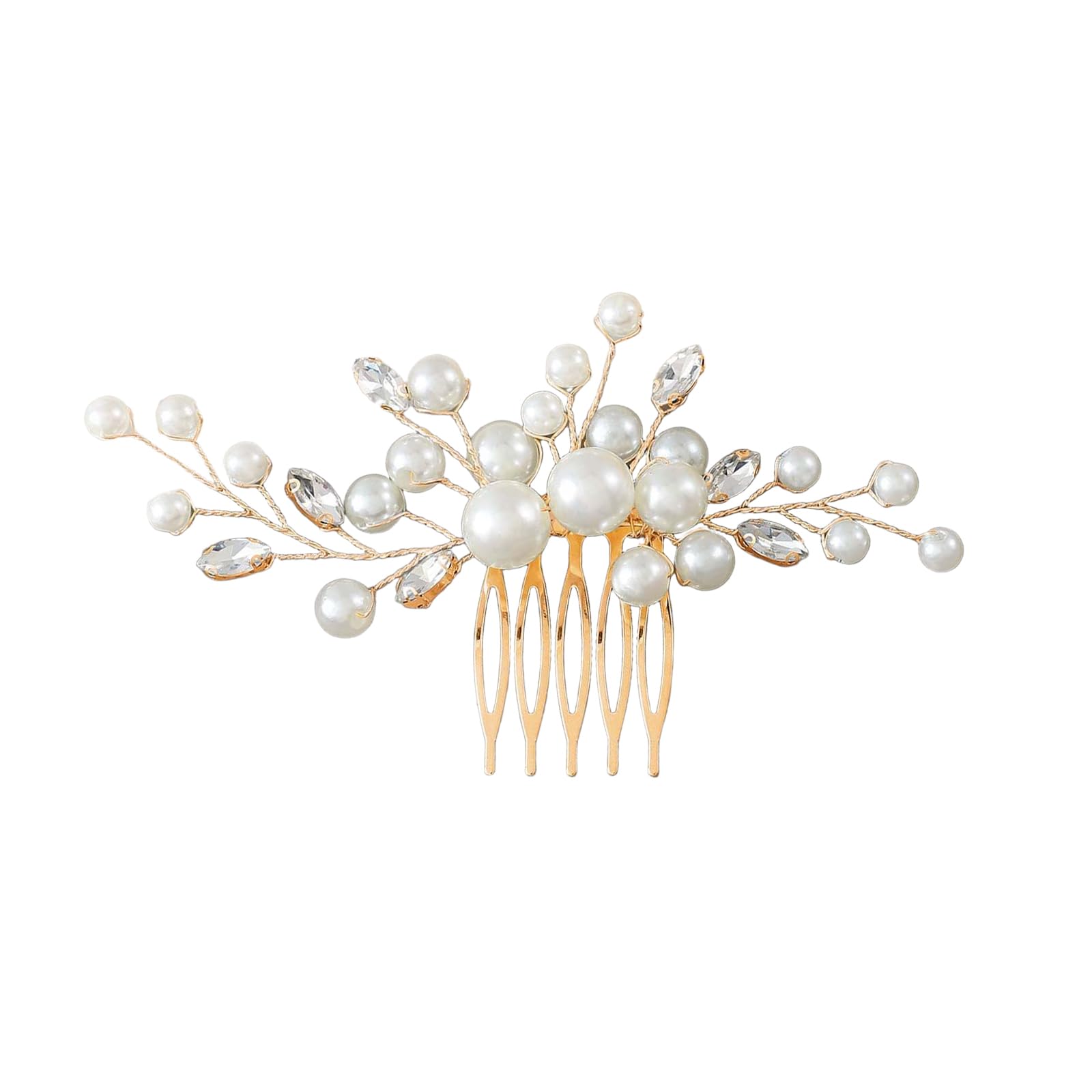 Qiubaoll Handmade Pearl Hair Comb Gold Alloy Bridal Wedding Kanzashi