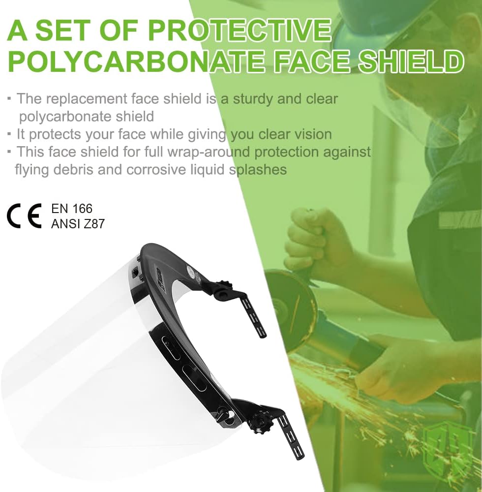 GREEN DEVIL Replacement Polycarbonate Face Shield Protective Full Clear Visor with Mounting Bracket for Chainsaw/Forest Hard Hats/Helmets ANSI Z87.1