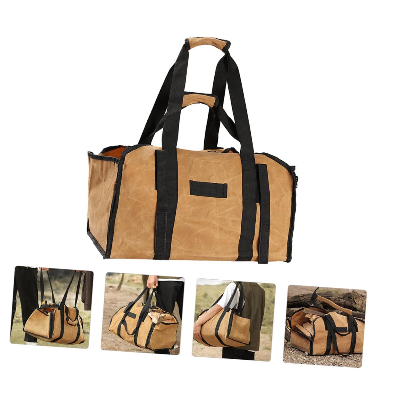 Cabilock Brennholzträger aus Canvas, Khaki, Große Kapazität, Tragbar
