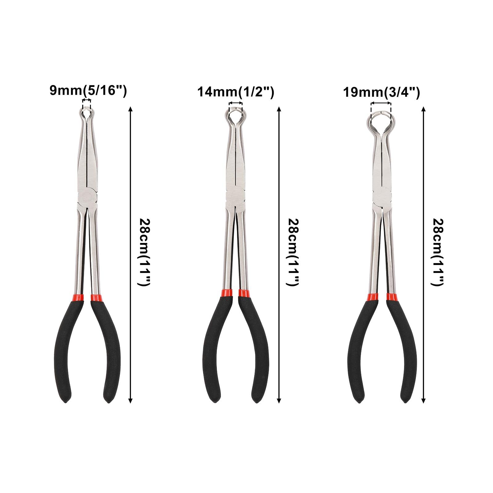 CASOMAN 6-teiliges 27,9 cm extra langes Zangen-Set, inklusive extra langem Spitzzangen-Set (2,5 cm Spitzzange, 90° und 45° gebogene Spitzzange) und rutschfester Schlauchgreiferzangen-Set (5/16 Zoll,