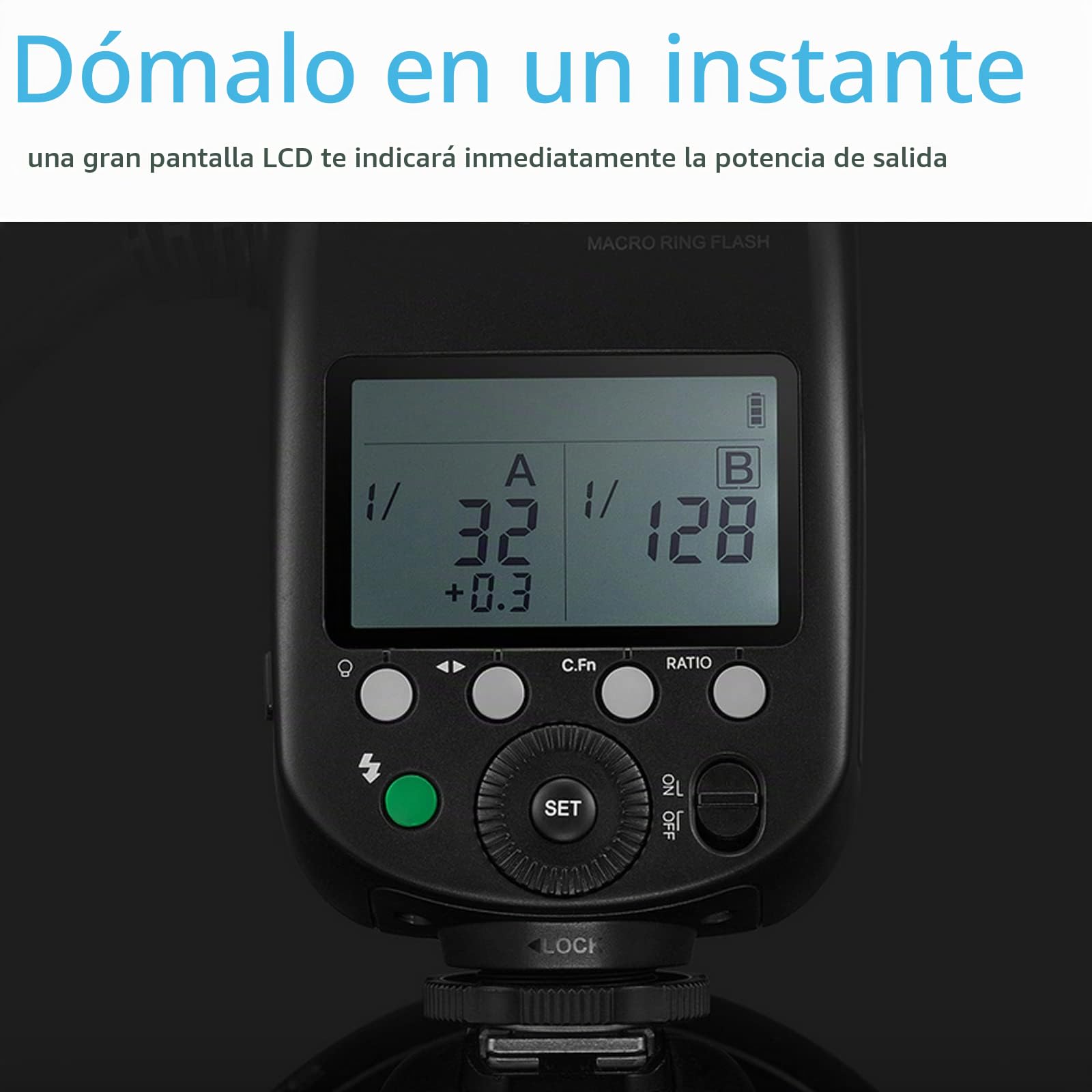 Godox MF-R76 Macro Ring Flash con 8 Anillos Adaptadores, Ajuste 1/128 a 1/1