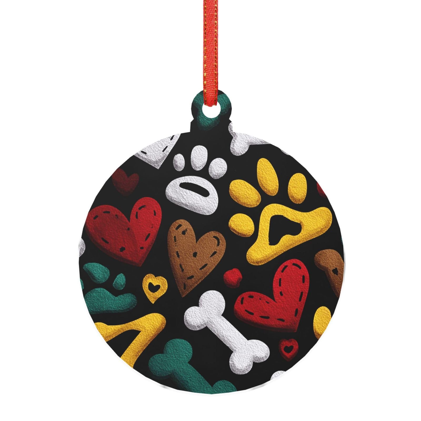Acrylic Ornament Christmas Tree Decoration Clear Round Pendant with Red Ribbon Dog Paw Christmas Ornaments Indoor Outdoor Hanging Acrylic Pendants for Xmas Party Decor