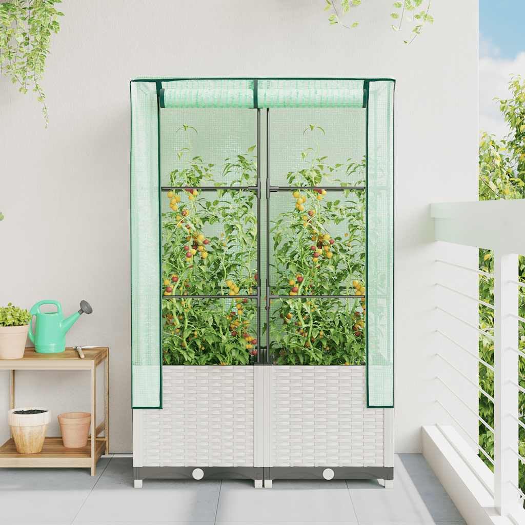 Hochbeet mit Gewächshaus Frühbeet Aufsatz 80x40x138 cm Rattan Optik für Garten Balkon, Stabiles Tomatenhaus mit Belüftung zum Schutz von Gemüse Kräutern Blumen