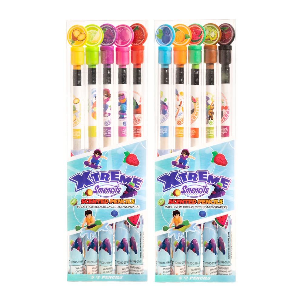 X-Treme Sports Smencils (2 Pack) - Patented Gourmet Scented Pencils, 5 Count, Gifts for Kids, School Supplies, Classroom Rewards, Party Favors