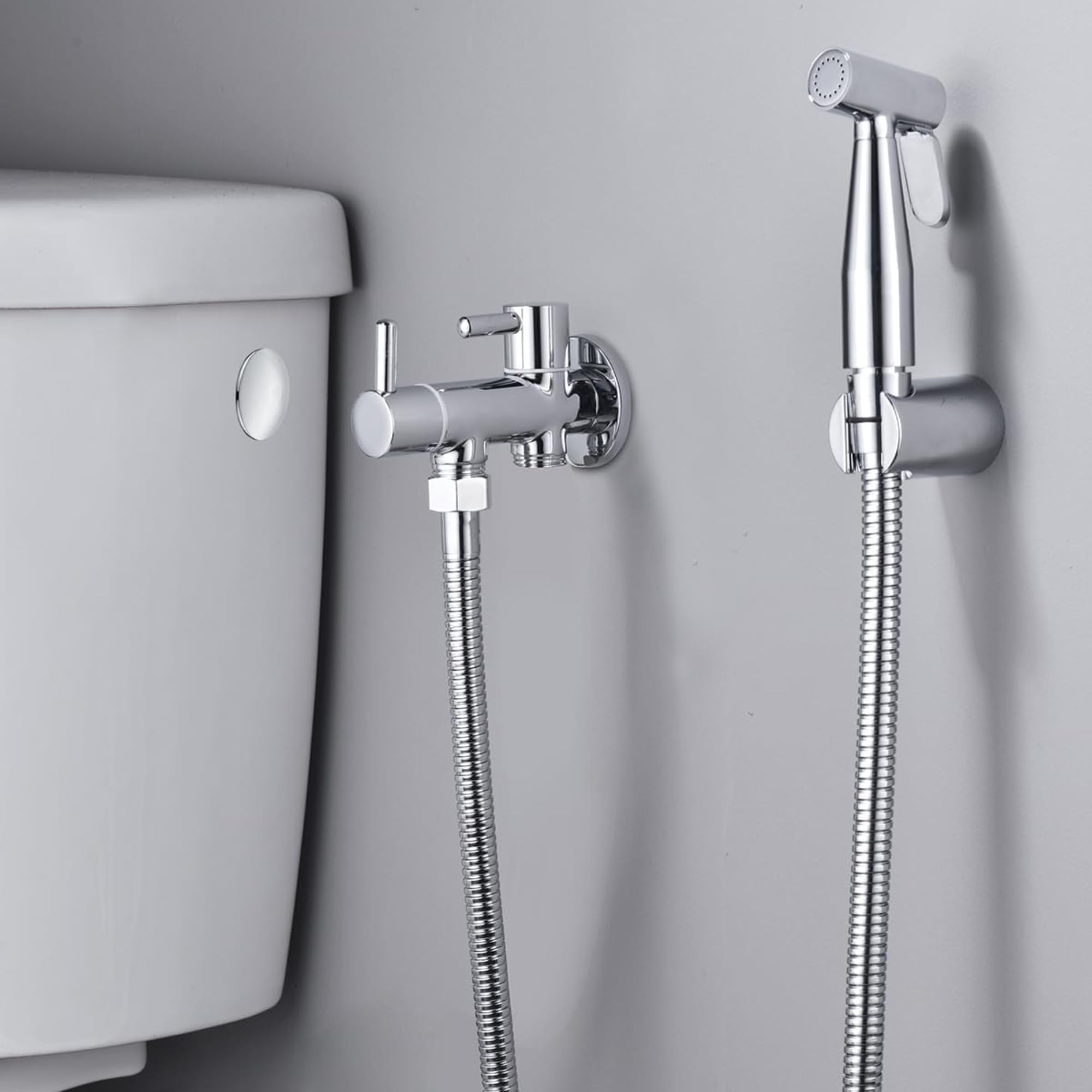 IMEX - Ducha Bidet Agua Fría Color Cromado | Grifo Bidet Empotrado para WC Cromada | Ducha Higiénica Monomando para Inodoro | Grifería Sustituto de Bidé | Serie Ness