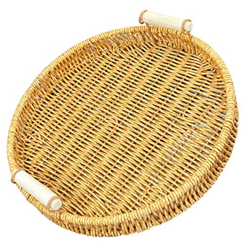 Fruit Snack Basket Decor Storage Baskets Silverware Woven Storage Basket Rattan Storage Basket Food Holder Sundries Holder Desktop Bread Serving Tray Woven Basket Pp Khaki BRIGHTFUFU