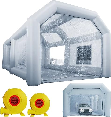 Xmaybang Cabina de pintura inflable de 26 x 15 x 10 pies con 2 sopladores, cabina de pulverización inflable, estación de trabajo profesional para