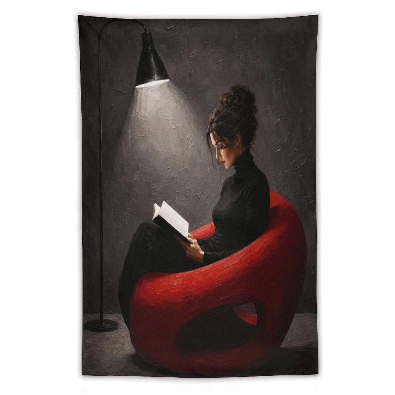 W7C8U2X3 Woman Reading by Floor Lamp Wall Tapestry, Oil Painting, Apartment