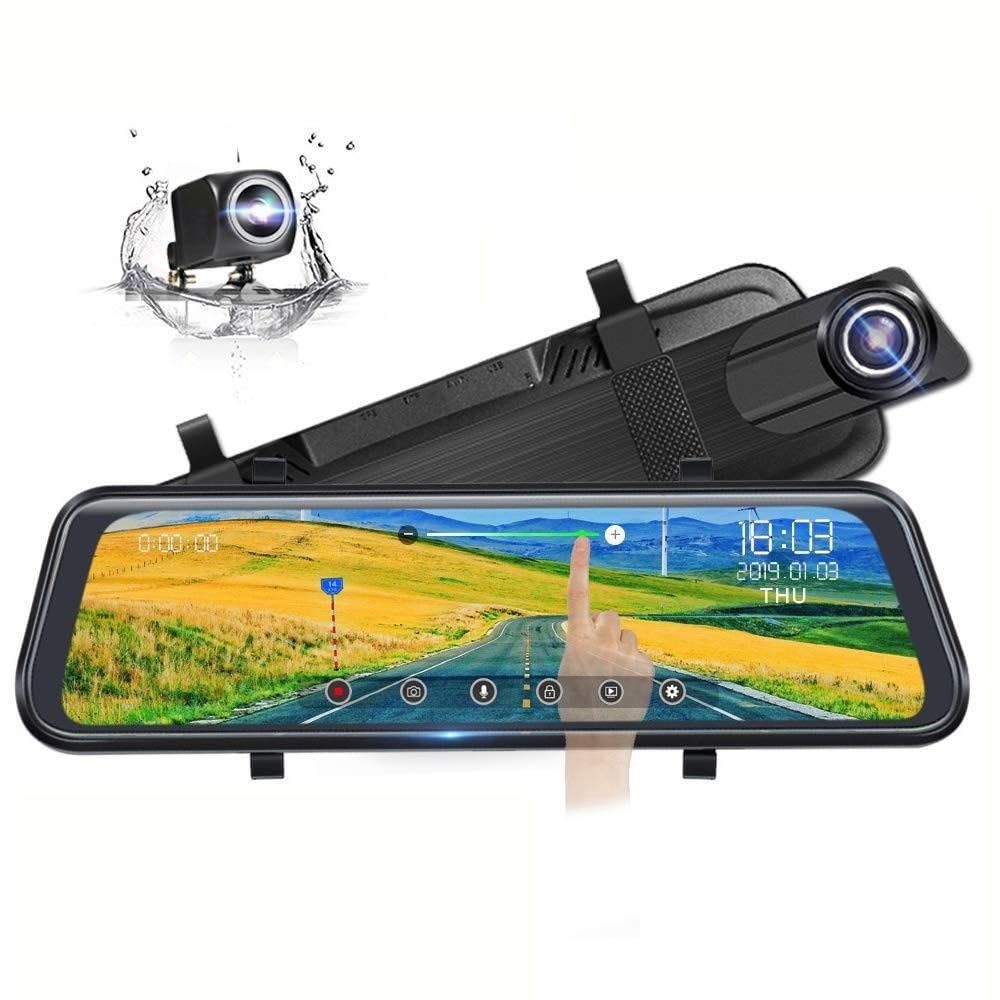 Dual Dash Camera | 10" IPS Touch Screen | Full HD | Front & Rear Reverse Camera | Night Vision | 170° Wide Angle | Loop Recording | G-Sensor | Parking Monitor | Mirror Display Car DVR Cam