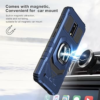 for Blu View 4 Case with 1 Pack Screen Protector,Dual Layer Hybrid Heavy Duty Defender Protection,Sleek Rugged Reinforced Cushion Corner Kickstand Shockproof Bumper Cover for Blu View 4 B135DL Blue