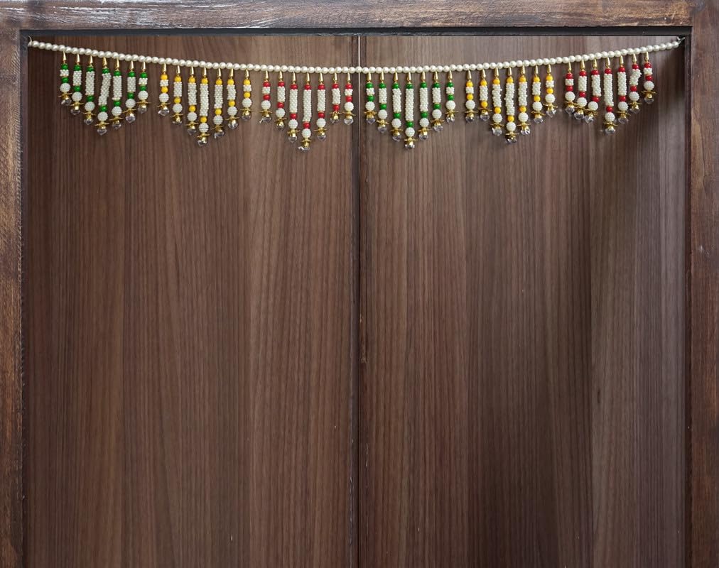 Toran blanc Jhoomar pour porte principale GardenBliss | Décoration Diwali