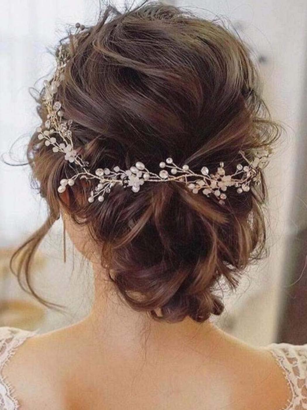 Catery Bride Wedding Headband Rose Gold Pearl Hair Vine Braid Headpieces Bead Bridal Hair Accessories for Women and Girls (Rose Gold)