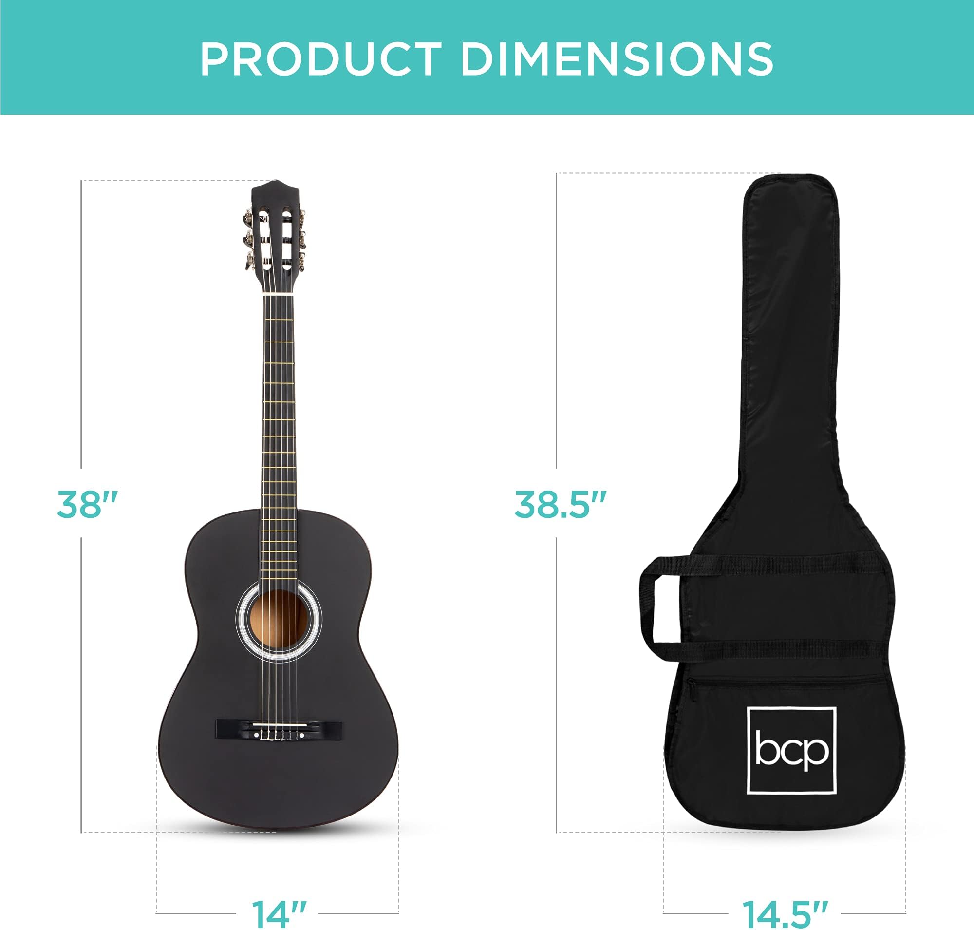 Best Choice Products 38in Beginner All Wood Acoustic Guitar Starter Kit w/Gig Bag, Digital Tuner, 6 Celluloid Picks, Nylon Strings, Capo, Cloth, Strap w/Pick Holder - Matte Black