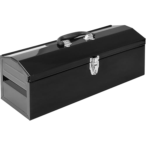 Torin ATB101B 19" Hip Roof Style Portable Steel Tool Box with Metal Latch Closure and Removable Storage Tray, Black