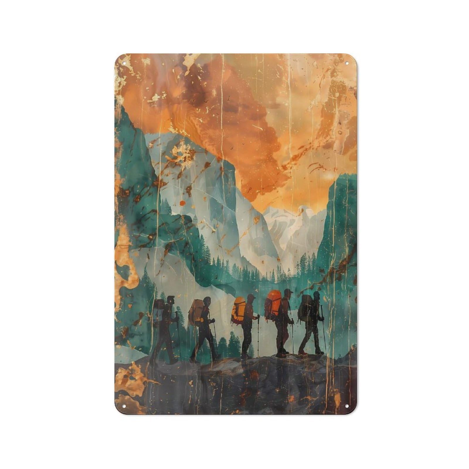 Junmoney Style-17 Gold Marbel Alpine Trek Metal Wall Plaque For Bar Wall, Pub Room And Party Space, Gift For Friends, Dad Or Home Bar Owners, 30X20cm