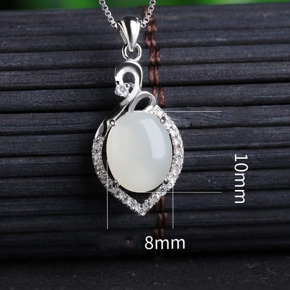 Collier Pendentif Fleur En Jade Blanc Calcédoine - Monture Plaqué Argent, Neuf Avec étiquette