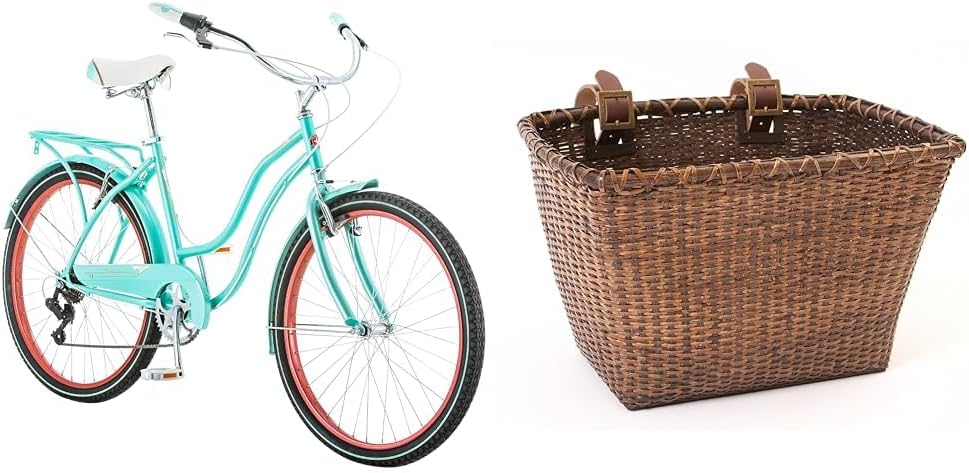 SchwinnPerla Cruiser Bike, 26 Inch Bike for Women and Men, 7-Speed Beach Cruiser Bicycle, Linear Pull Brakes, Comfortable Quilted Seat, Upright Riding Position, Adult Bicycle