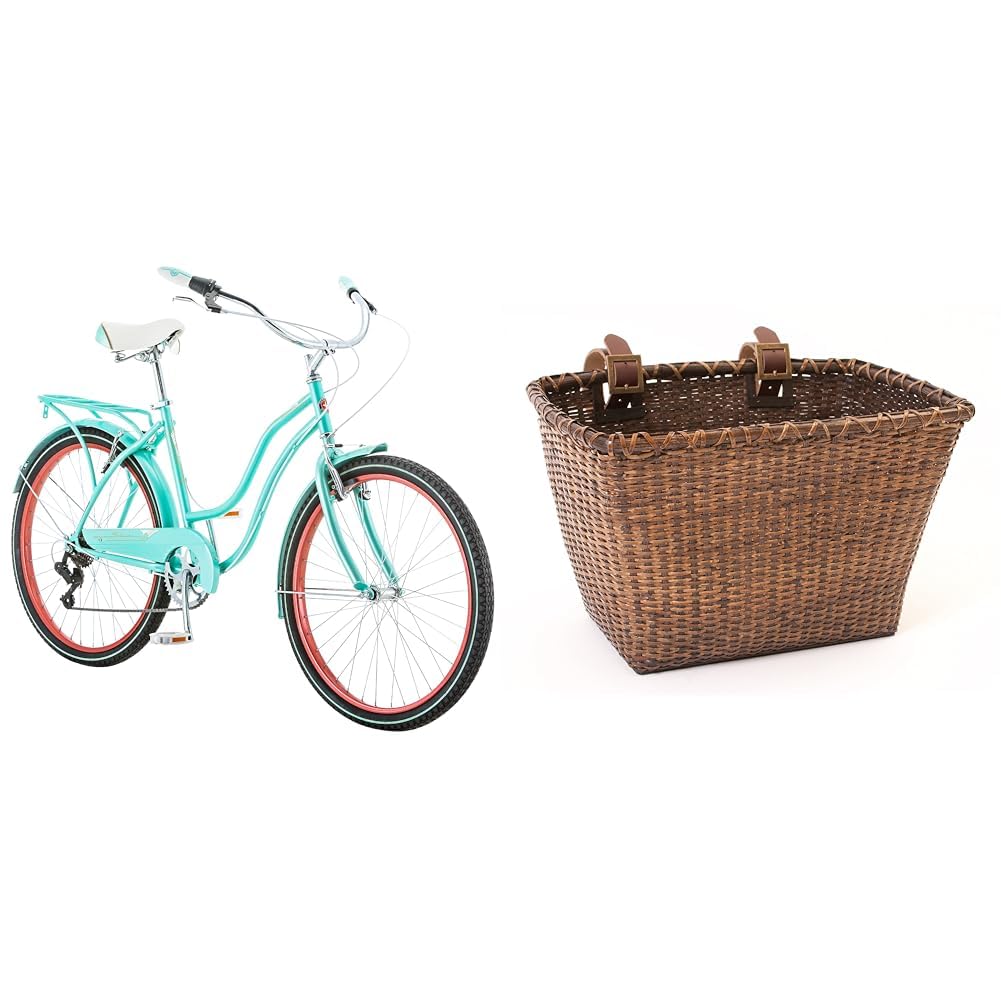 SchwinnPerla Cruiser Bike, 26 Inch Bike for Women and Men, 7-Speed Beach Cruiser Bicycle, Linear Pull Brakes, Comfortable Quilted Seat, Upright Riding Position, Adult Bicycle