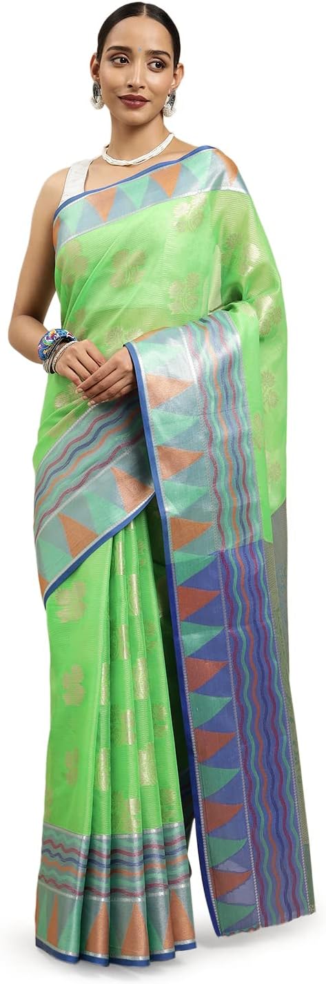 MIMOSAWomen's Kanjivaram Art Silk Saree With Unstiched Brocade Blouse - (R-5647-10264-TD-PG-RB), Green, Length-5.4 mts+0.80 Mts Blouse=Total 6.2 Mts, Green, Length-5.4 mts+0.80 Mts Blouse=Total 6.2