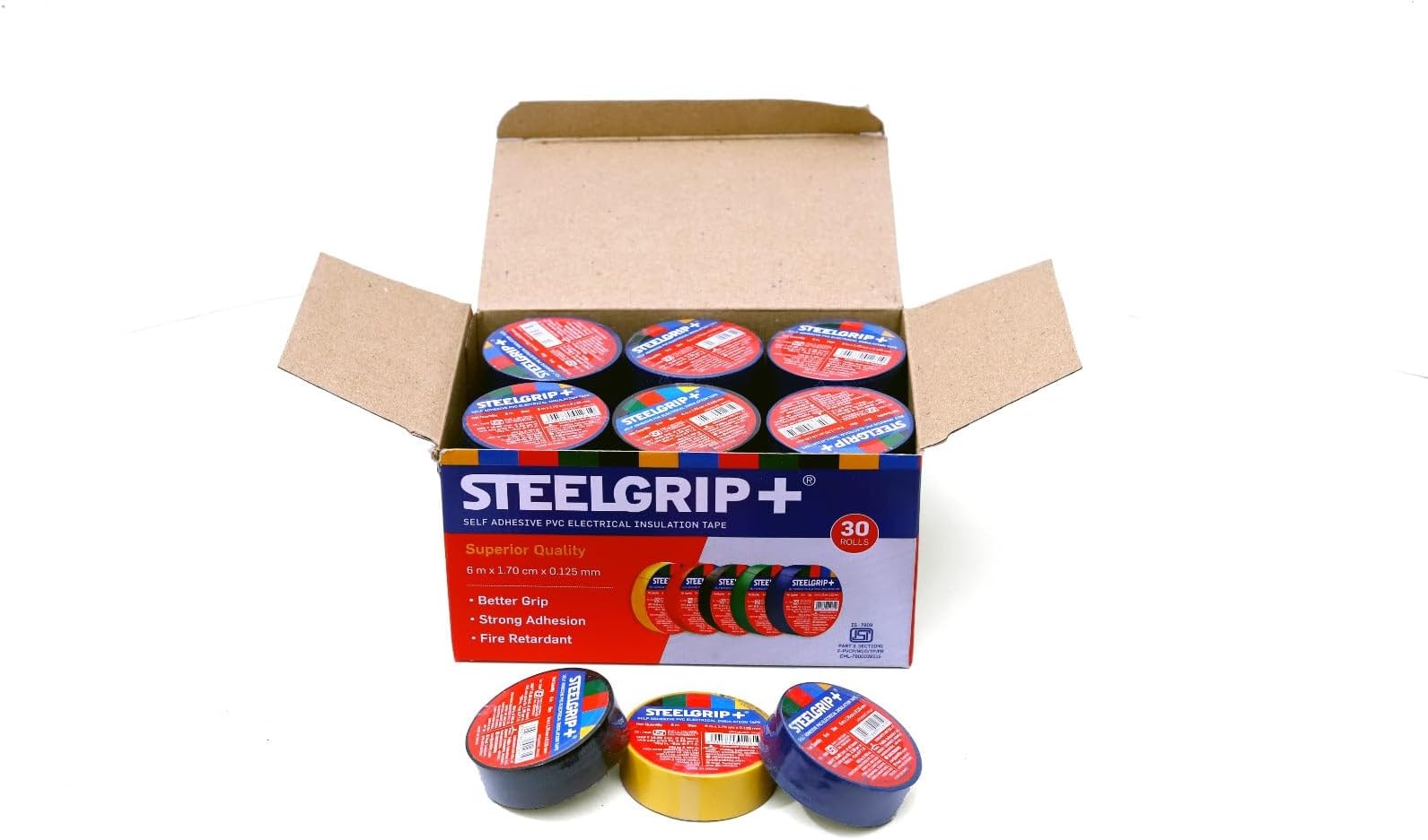 Steelgrip Self Adhesive PVC electrical Insulation Tape - Pack of 30 Assorted Rolls (6m Each)