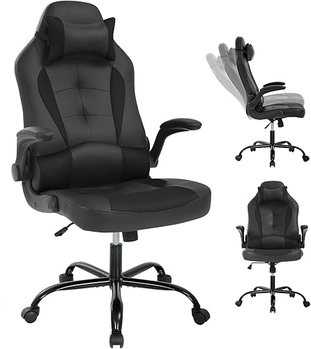 Silla ergonómica para juegos de PC, silla de oficina para computadora con reposabrazos, reposacabezas y soporte lumbar, piel sintética, respaldo