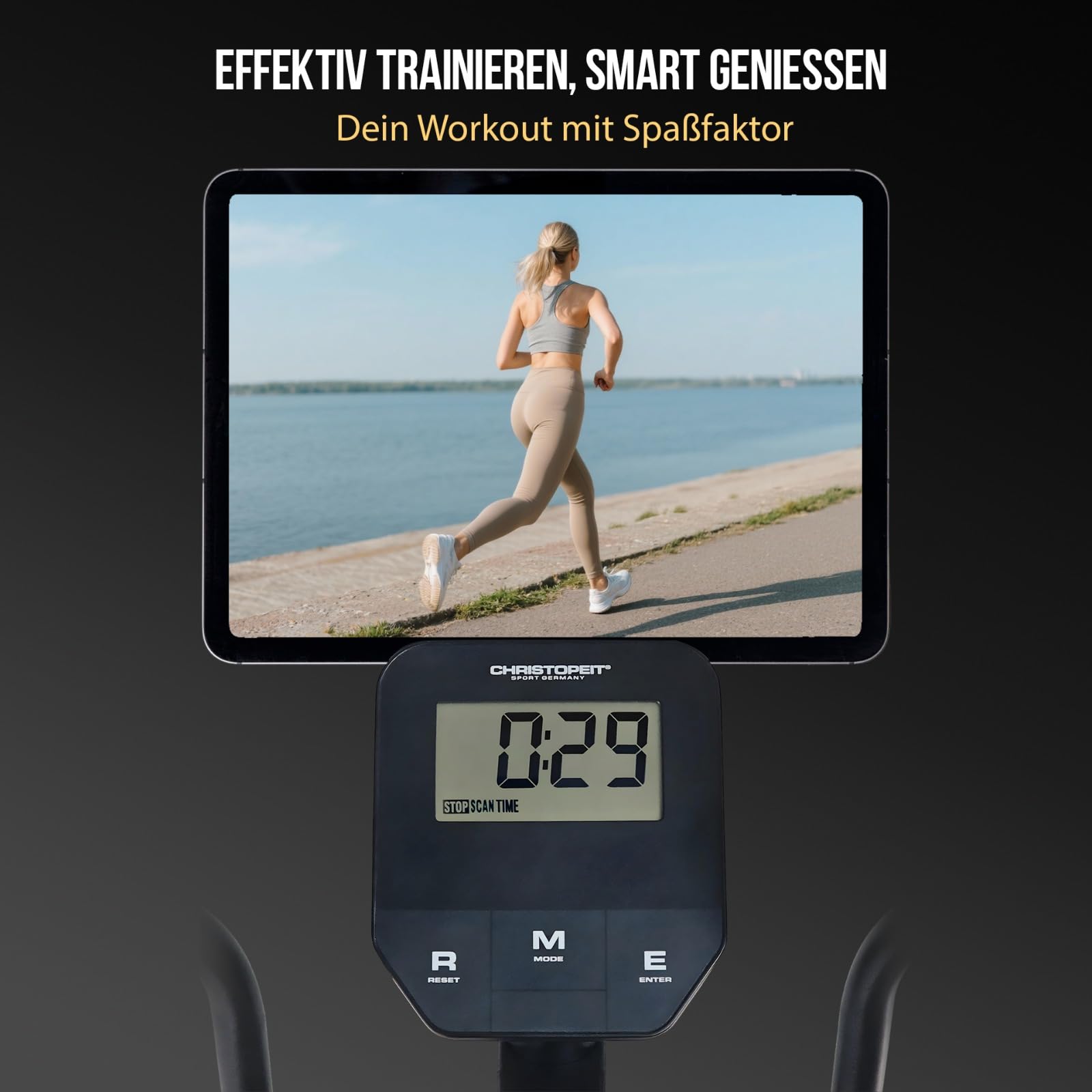 Christopeit Vélo elliptique CT 6 – vélo elliptique et vélo d'appartement 2 en 1, frein magnétique de 7 kg, 8 niveaux de résistance, capteurs de pouls manuels, support pour tablette/smartphone, jusqu'à