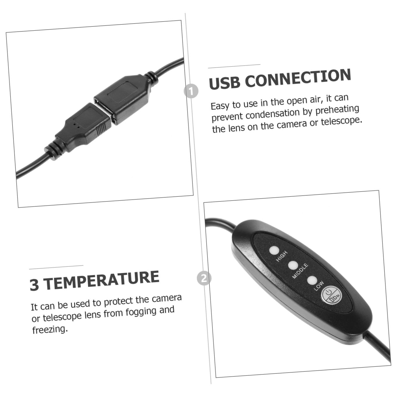 jojofuny 2pièces Chauffe-lentilles USB Réglable pour Appareil Photo Et Télescope Bandes De Désembuage Néoprène avec Niveaux De Température pour Prévenir La Condensation