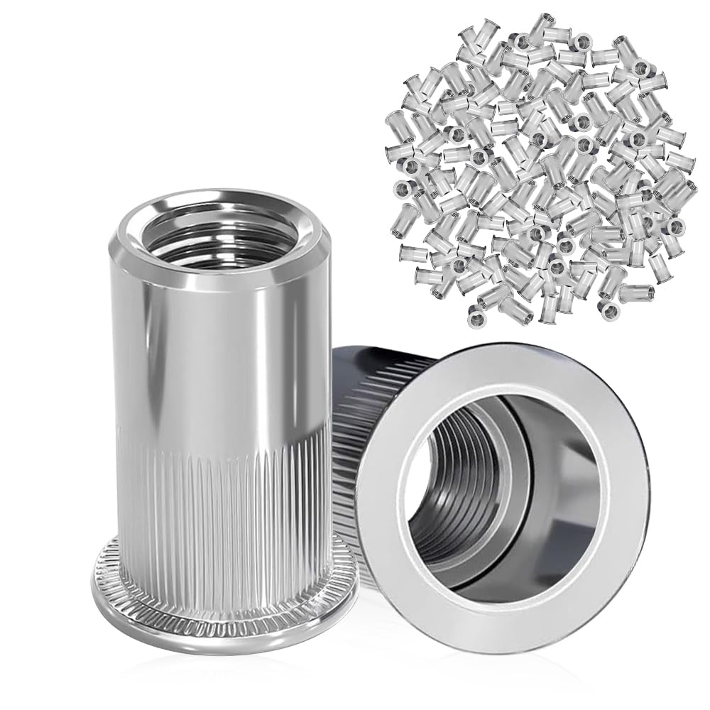 mizikuu 100 Pezzi Dadi Rivetti Filettati in Acciaio Inox, Inserti Filettati M8 Rivetto Filettato Facilità di Installazione Inserti Filettati a Testa Piatta Per Pannelli In Metallo e Plastica