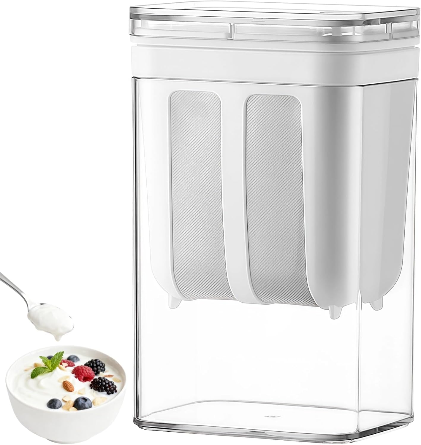 1800 ml Yogurt Strainer, Fine Mesh Greek Yogurt Strainer for Whey Separation, Homemade Cream Cheese Maker with Stainless Steel Fine Mesh Bag and Lid for Yogurt, Soybean Milk, Kefir, Juice