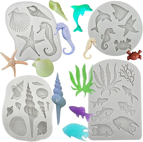 Miniatura 8 de 4 PCS Moldes de Silicona para Fondant con Temática Marina Caracola Concha Estrella de Mar Moldes para Hornear para Decoración de Pasteles DIY