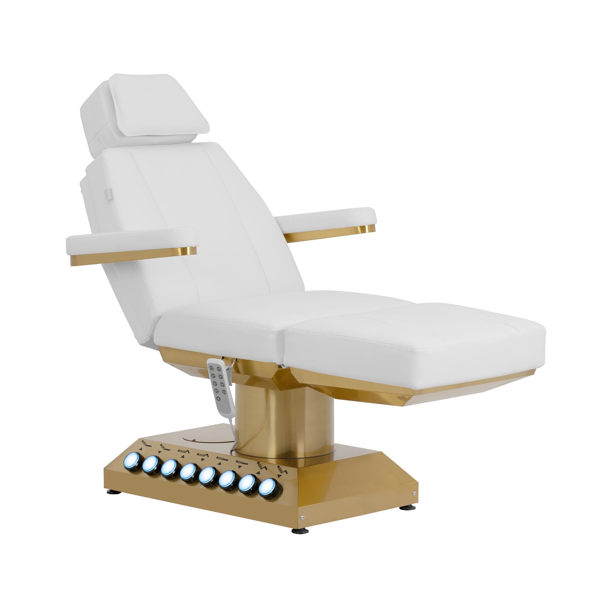 physa Lettino per estetista elettrico 200 kg Bianco, oro - Riscaldabile - 4 motori Lettino estetica Poltrone pedicure per centri estetici Lettino da massaggio