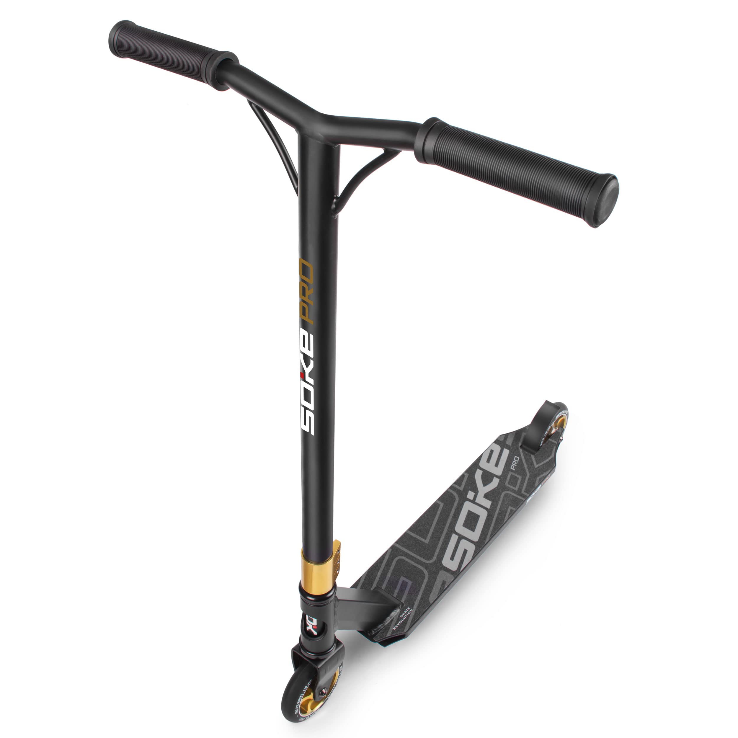 SOKE Stunt Scooter Pro Kick-Scooter con rodamientos de Bolas ABEC 9 Trick Scooter para Adultos y niños Dos Ruedas Freestyle Cityroller | 2 Ruedas | Capacidad de Carga 100kg (Negro-Oro)