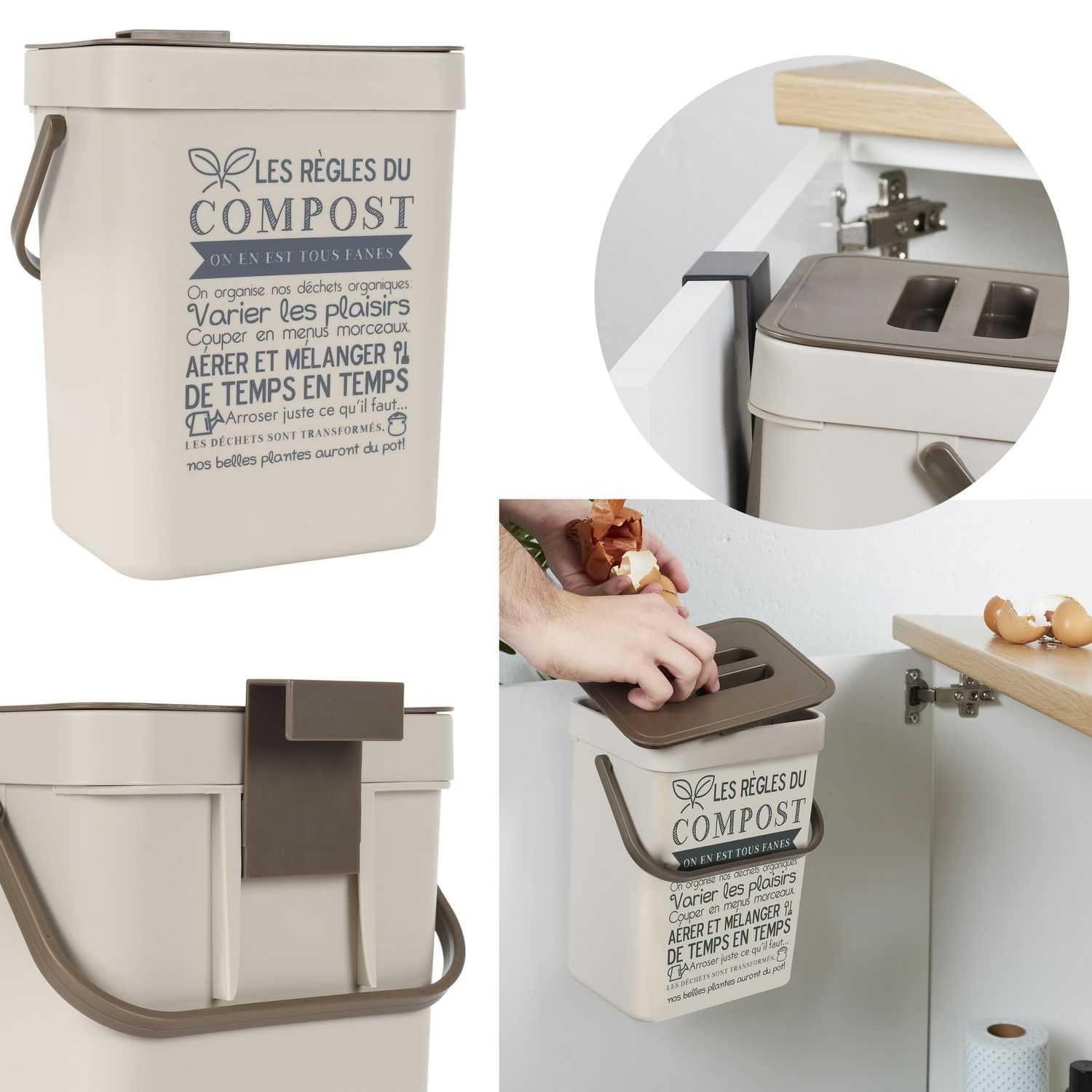 Poubelle à Compost 5L Plastique avec Accroche et Anse