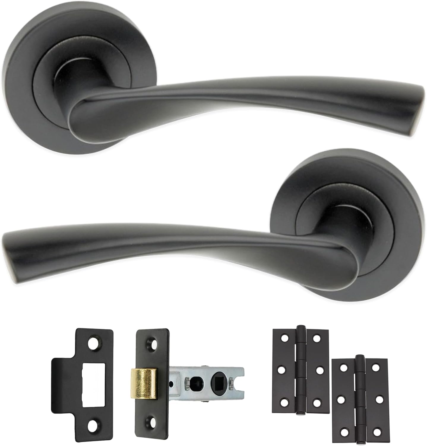 Infinity Decor Twisted Lever on Rose Internal Door Handles Set with Options of Latch Lock Bathroom Door Pack - Matt Black (Sash Lock Pack)