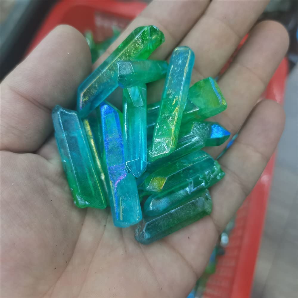 Natural Magic Lectroplated Green Titanium Aura Lemurian Crystal Wand Point Crystal Stone Decor Natural Quartz Crystals Reiki Crystals (Size : Nm)