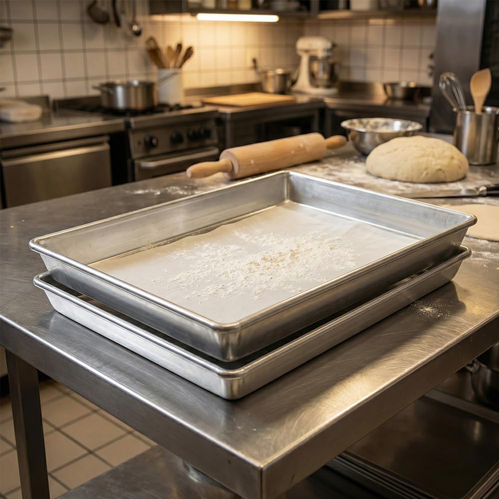 Set 2 Teglie per forno Rettangolare Pizza Lasagna Arrosti pasticceria 45x35x3 cm in Alluminio Puro 99,5% Professionale Made in Italy Alta Conducibilità Termica Ideale in Cucina Casalinga Ristorazione