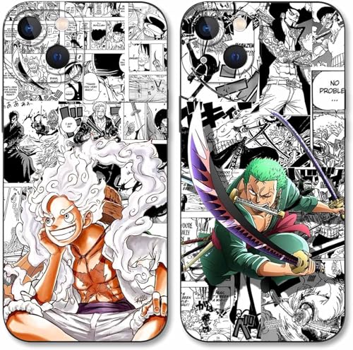 PBNDJVG 2 Confezioni Anime Manga Character Custodia per iphone 16 pro 6.3 pollici, Zoro Gear 5 Sun God Nika Motivo Antiurto Protezione Della Lente Case TPU Silicone Cover, 01