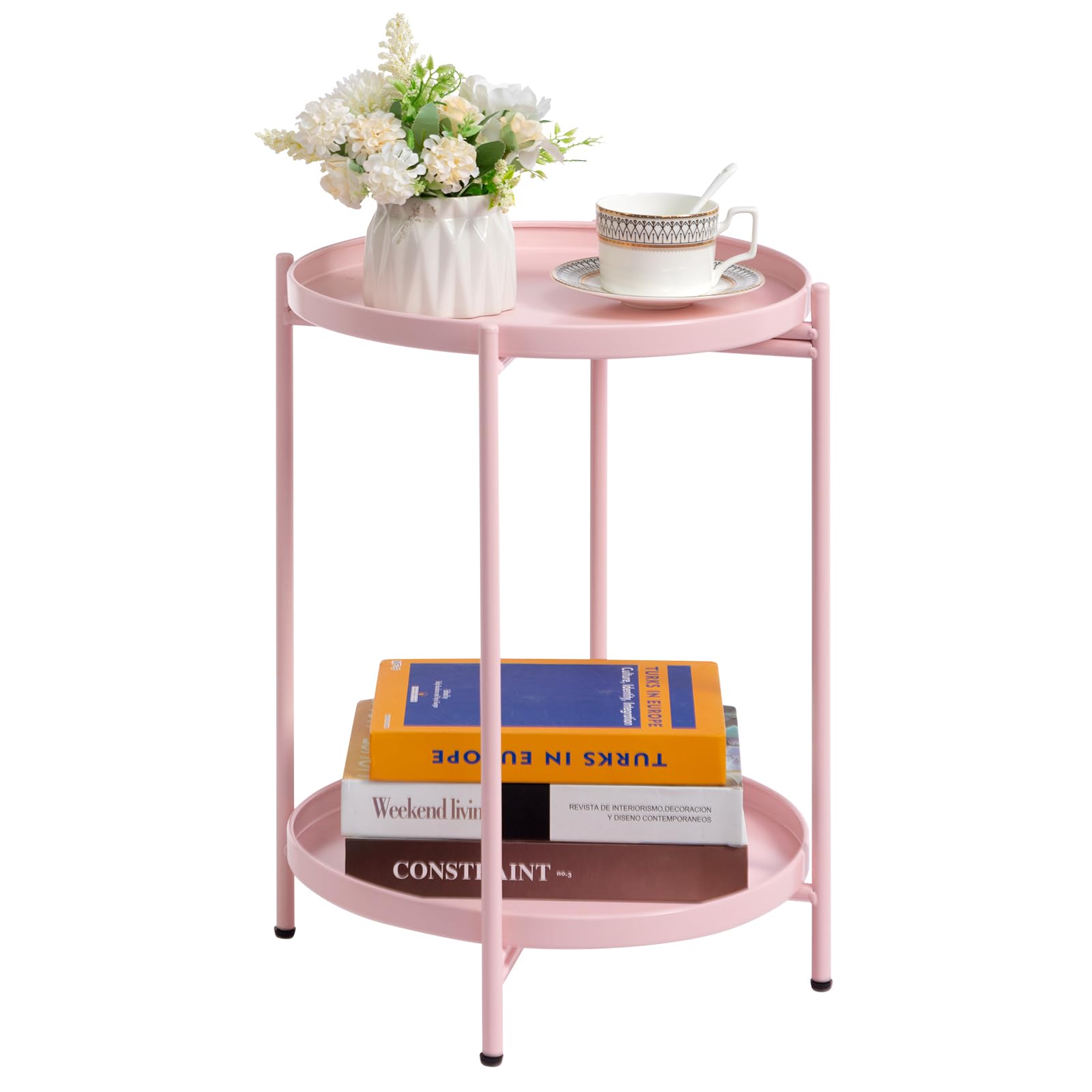 HollyHOME Round Side Table Small Metal Coffee Table End Tables Nightstand
