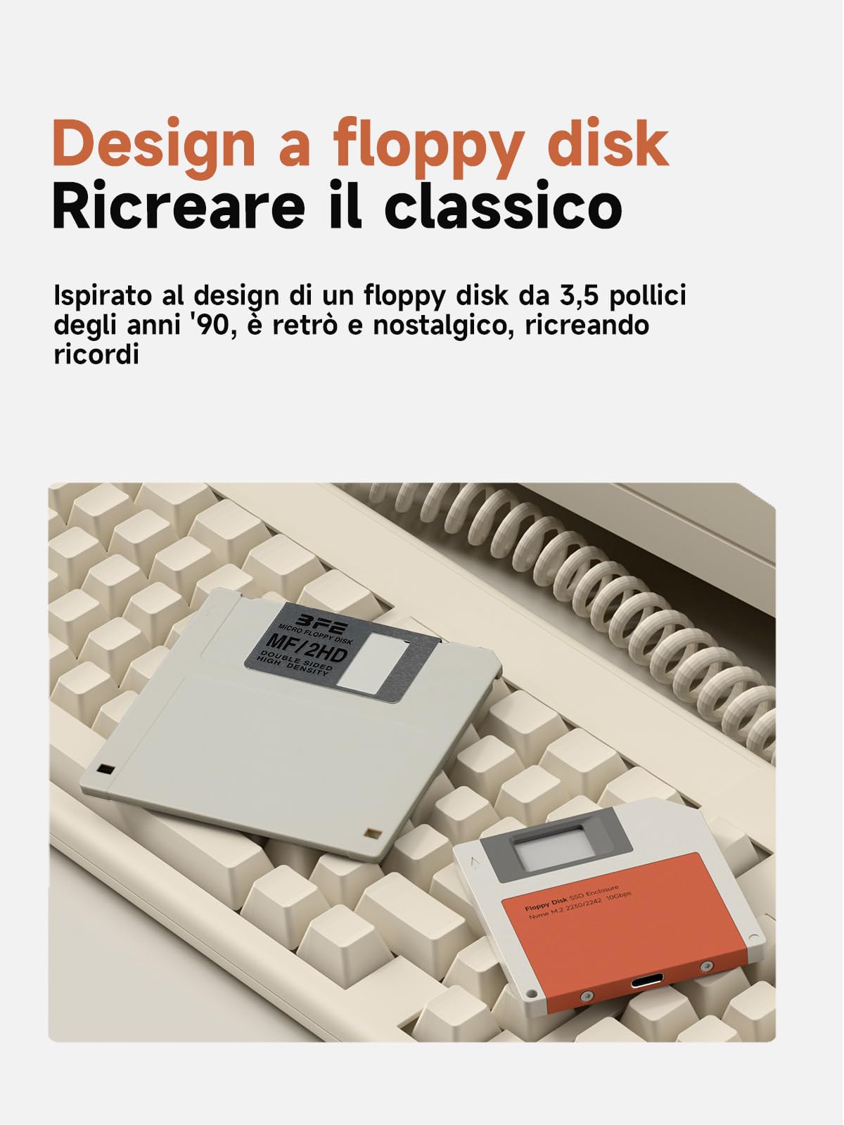 Hagibis Alloggiamento SSD, stile floppy disk USB 3.2 Gen2 10Gbps a NVMe PCI-E M.2 2230/2242 SSD Case, M.2 custodia per disco rigido esterno per MacBook Laptop iPad Android iPhone 17 Pro Max (grigio)