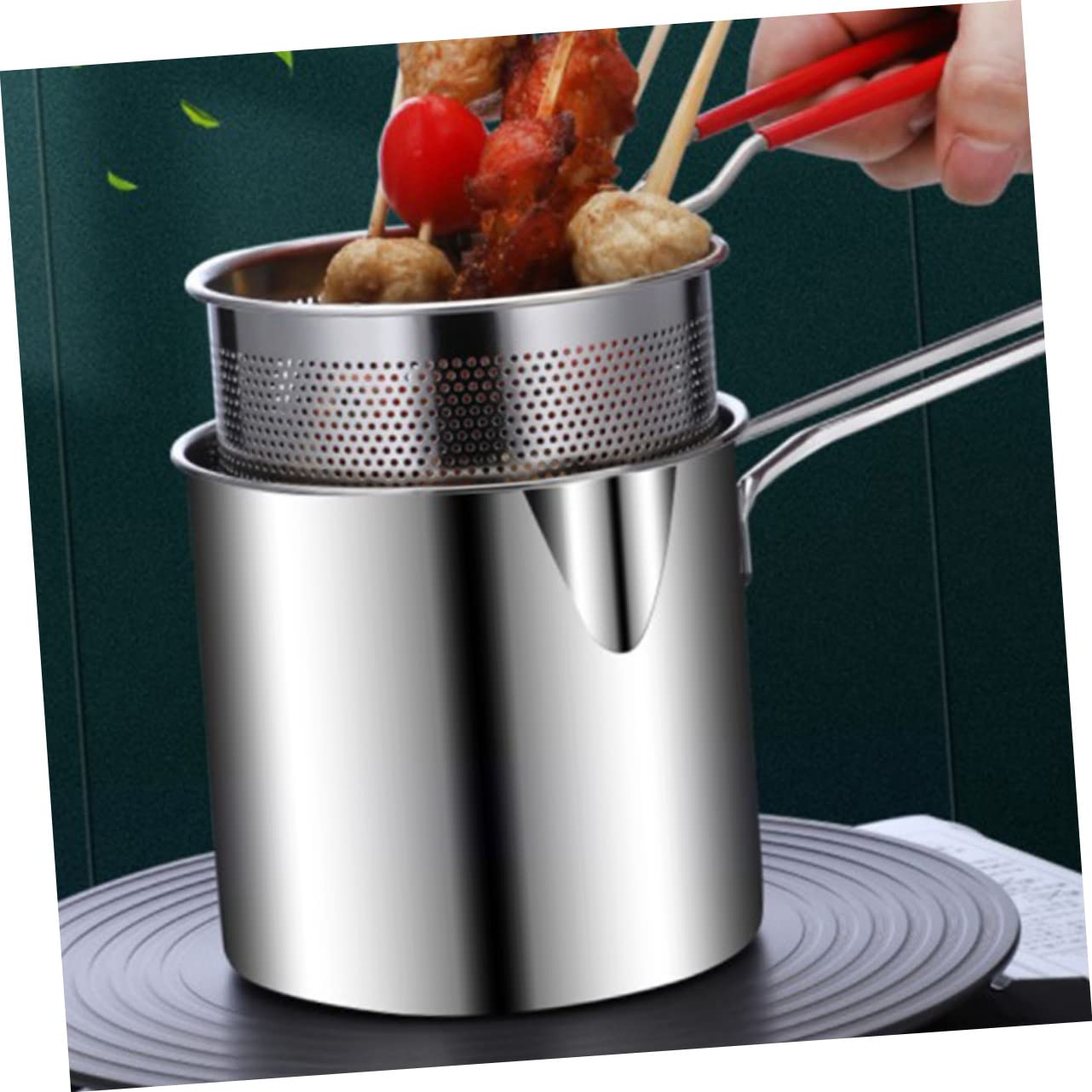 GLEAVI 1Set Deep Fryer Pot Frying Pot with Fry Basket Lid for Cooking Chicken Wings Onion Rings and French Fries
