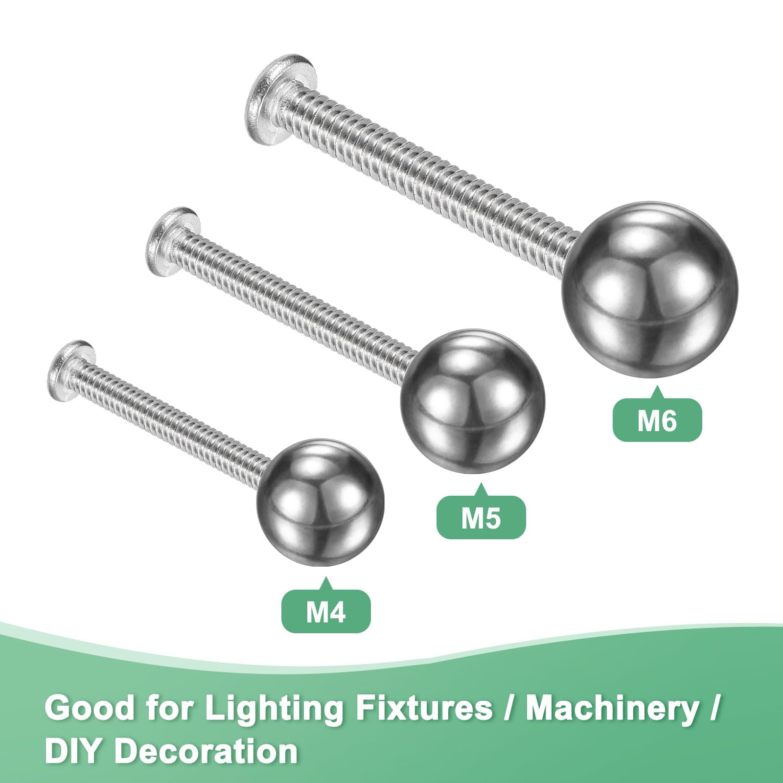M METERXITY 4Pcs Pomelli A Sfera Filettati, M6x16mm 304 Acciaio Inossidabile Filettatura Femmina Tappo A Sfera Per Illuminazione/Macchinari/Fai Da Te, Tondo Tappo A Vite [Argento]