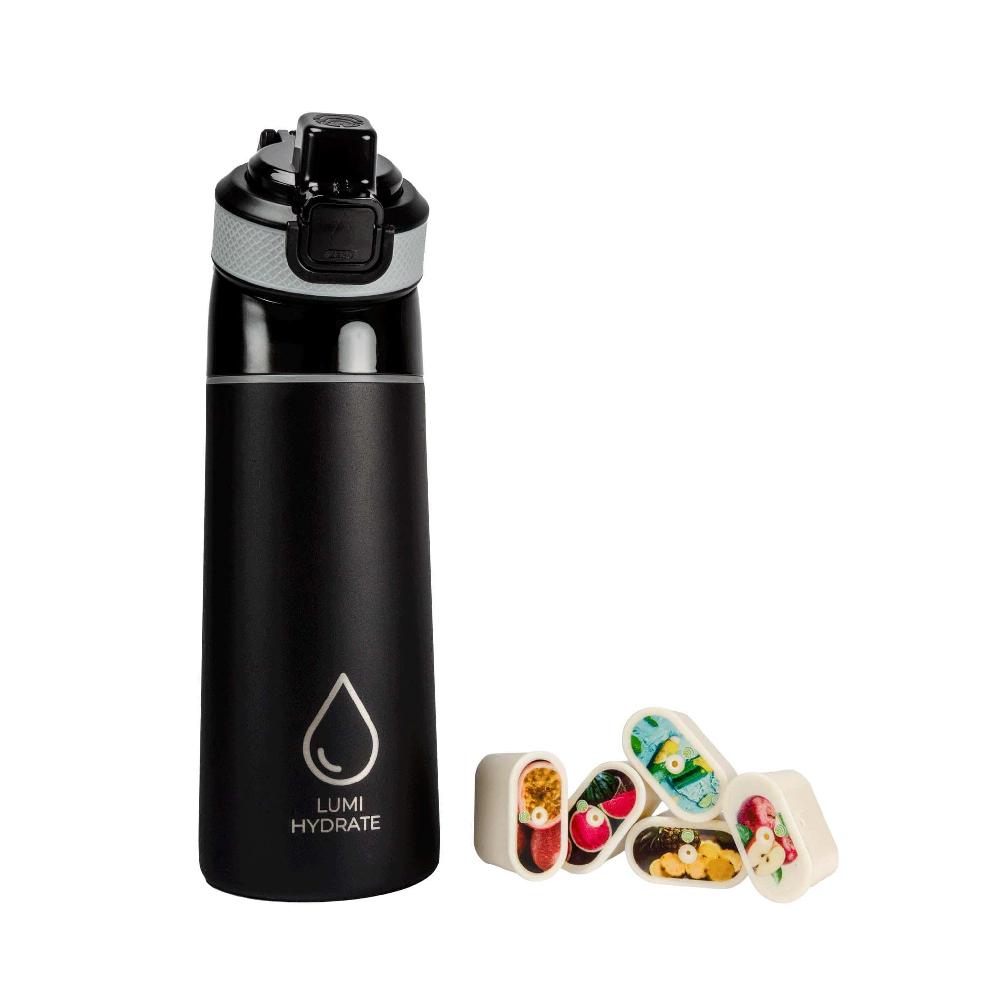 gourde aromatisée - 600 ml en acier inoxydable - bouteille d'eau parfumée - 5 pods aromatiques - arômes 100% naturels - idéal pour sport et quotidien